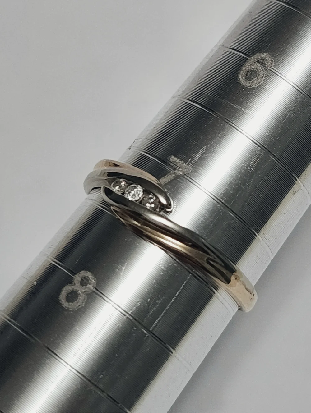 Diamond Classic Three-Stone Two Tone Gold Diamond Ring - Picture 8 of 11